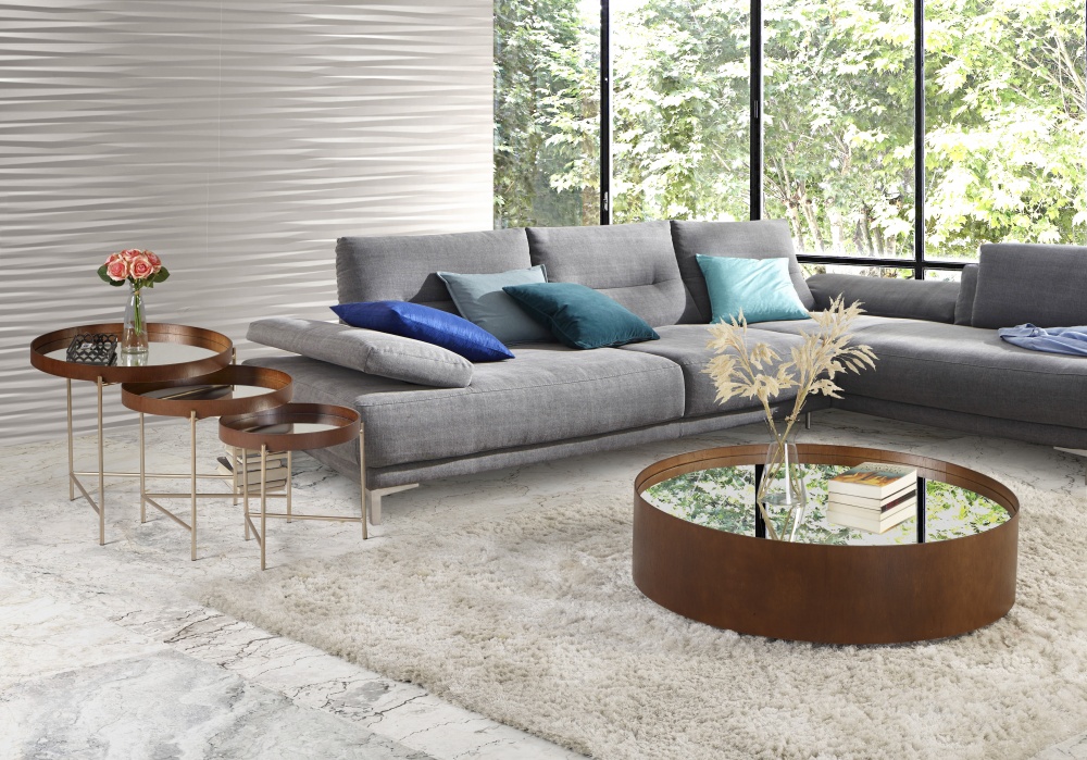 Mesa de Centro na cor Castanho com Tampo Espelhado